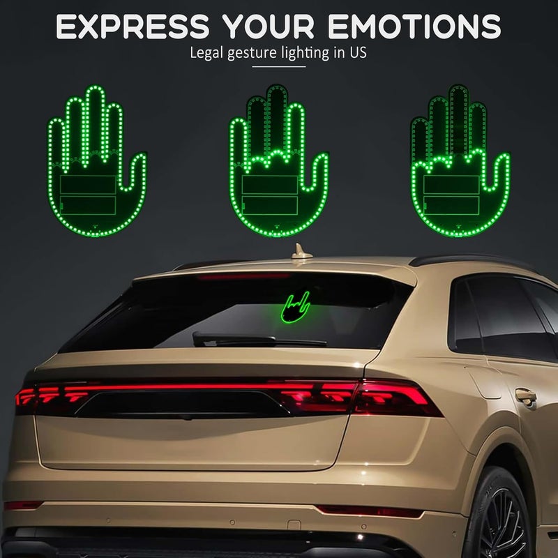 ISUNMEA 2025 New Car Decorative Lights, Rechargeable Led Gesture Light for SUVs, Trucks, Car Finger Lights with Remote, Funny Led Window Sign Light for Car Accessories (Green) - Image 2